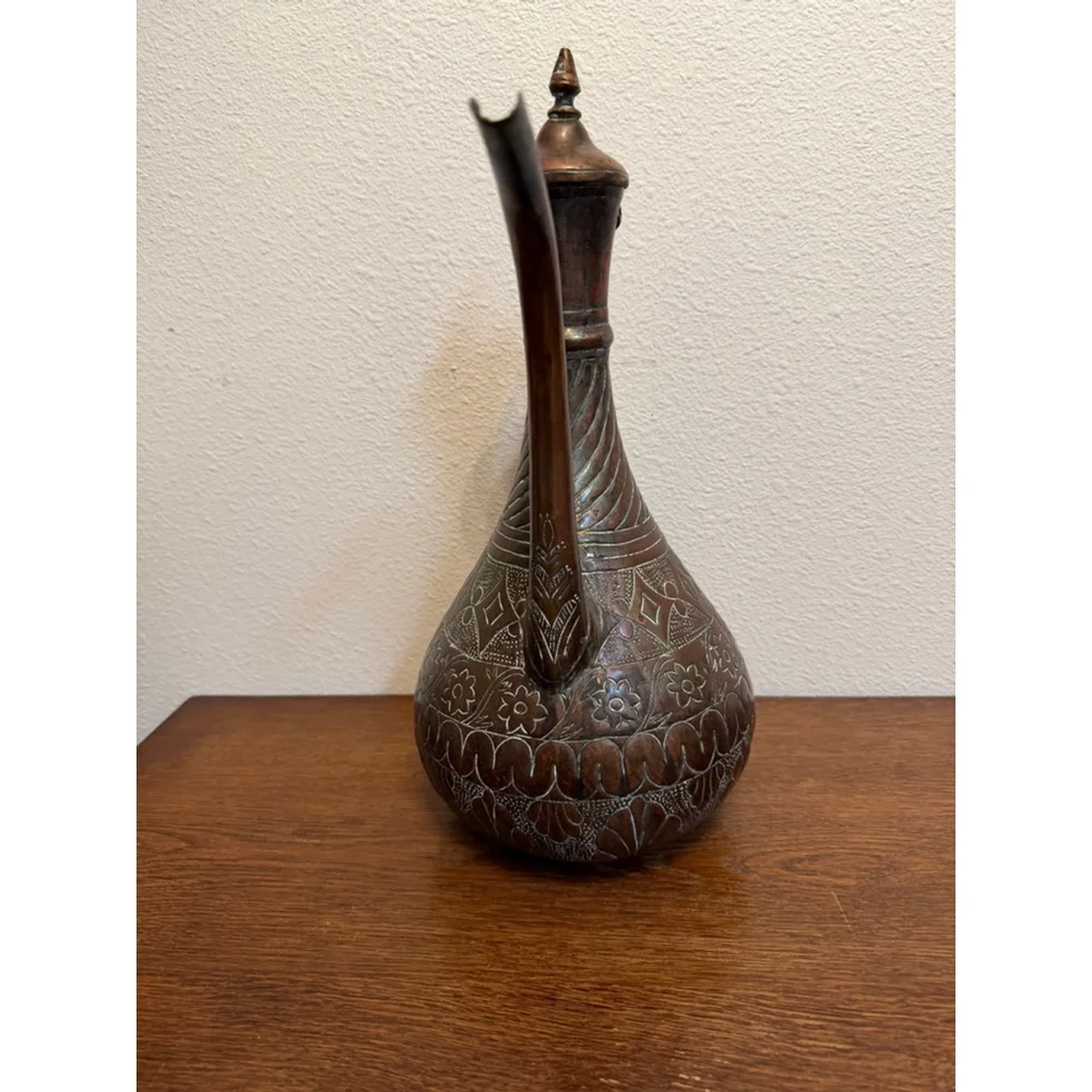 Large Vintage Hand Engraved Copper Brass Dallah Coffee Pot Middle Eastern Tea Ew